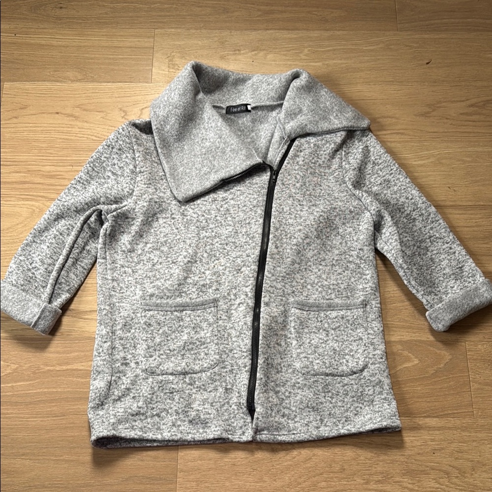 Fee Et Rit Gray Polyester Fleece Foldover Collar Jacket Size 10